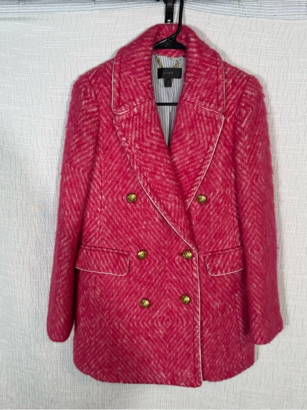 J. Crew Women's Diamond Tweed Peacoat‎ In Raspberry bubblegum pink  Wool Size: 2